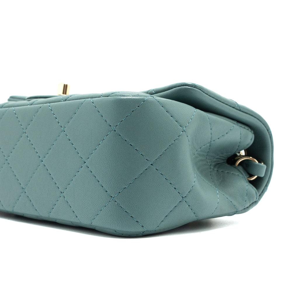 CHANEL CLASSIC MINI RECTANGULAR LAMBSKIN LIGHT GREEN LGHW (MICROCHIP)
