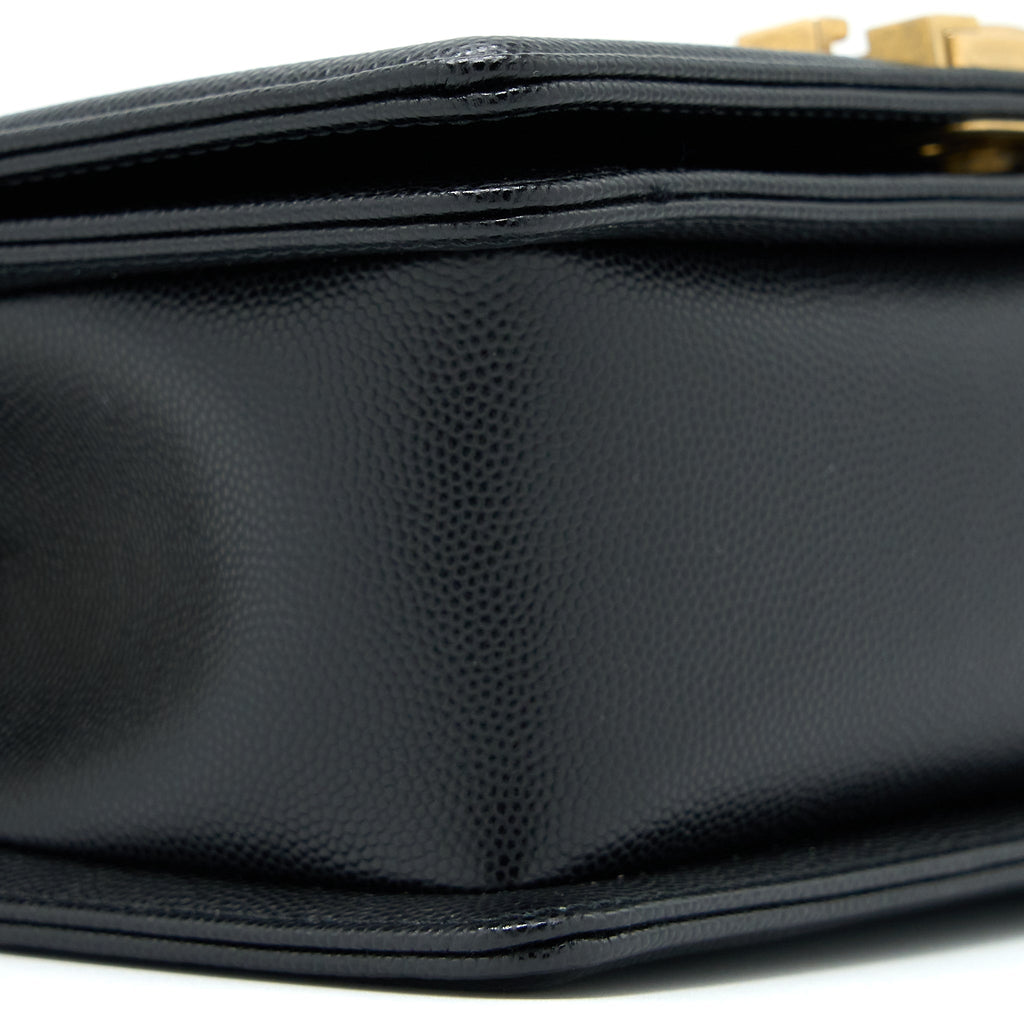 CHANEL SMALL BOY BAG CAVIAR BLACK BRUSHED GHW (MICROCHIP)