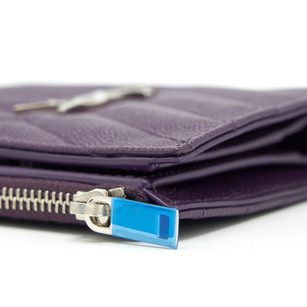 SAINT LAURENT QUILTED MONOGRAM BI-FOLD WALLET DARK PURPLE SHW