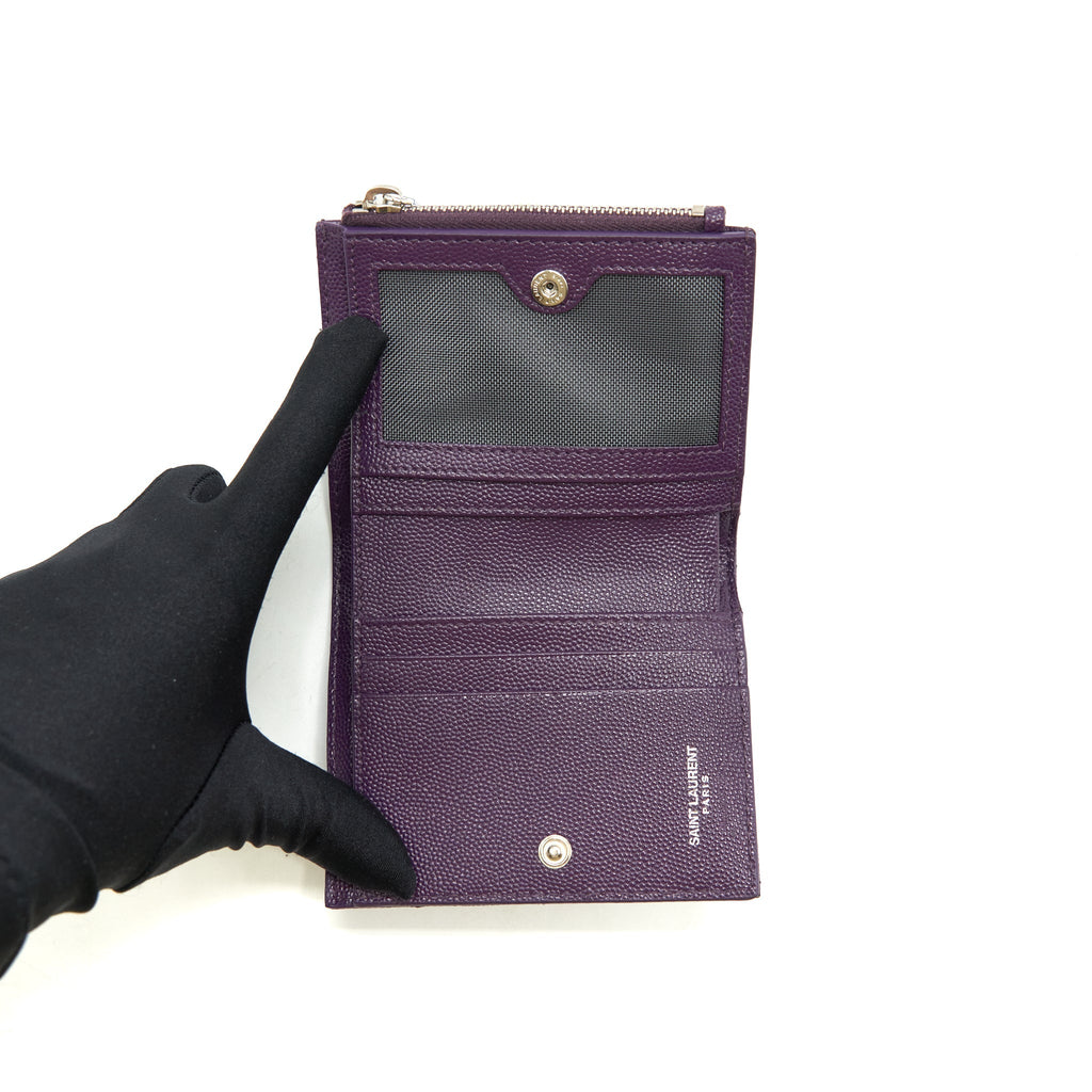SAINT LAURENT QUILTED MONOGRAM BI-FOLD WALLET DARK PURPLE SHW