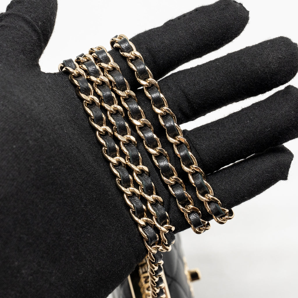 CHANEL MINI TRENDY CC CLUTCH WITH CHAIN LAMBSKIN BLACK LGHW