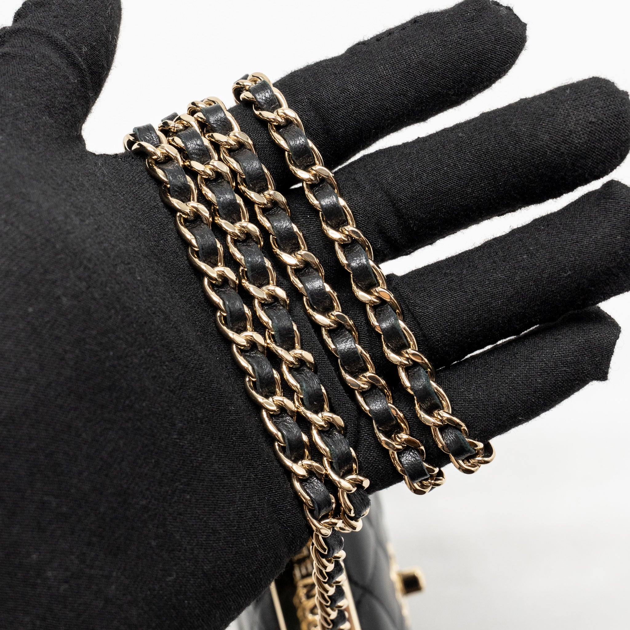 CHANEL MINI TRENDY CC CLUTCH WITH CHAIN LAMBSKIN BLACK LGHW