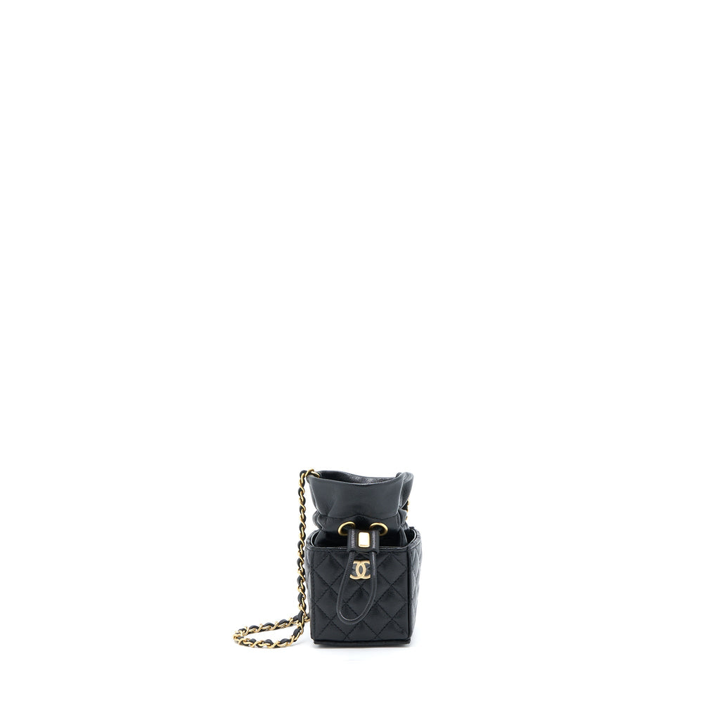 CHANEL MINI VANITY BUCKET CROSSBODY LAMBSKIN BLACK BRUSHED GHW