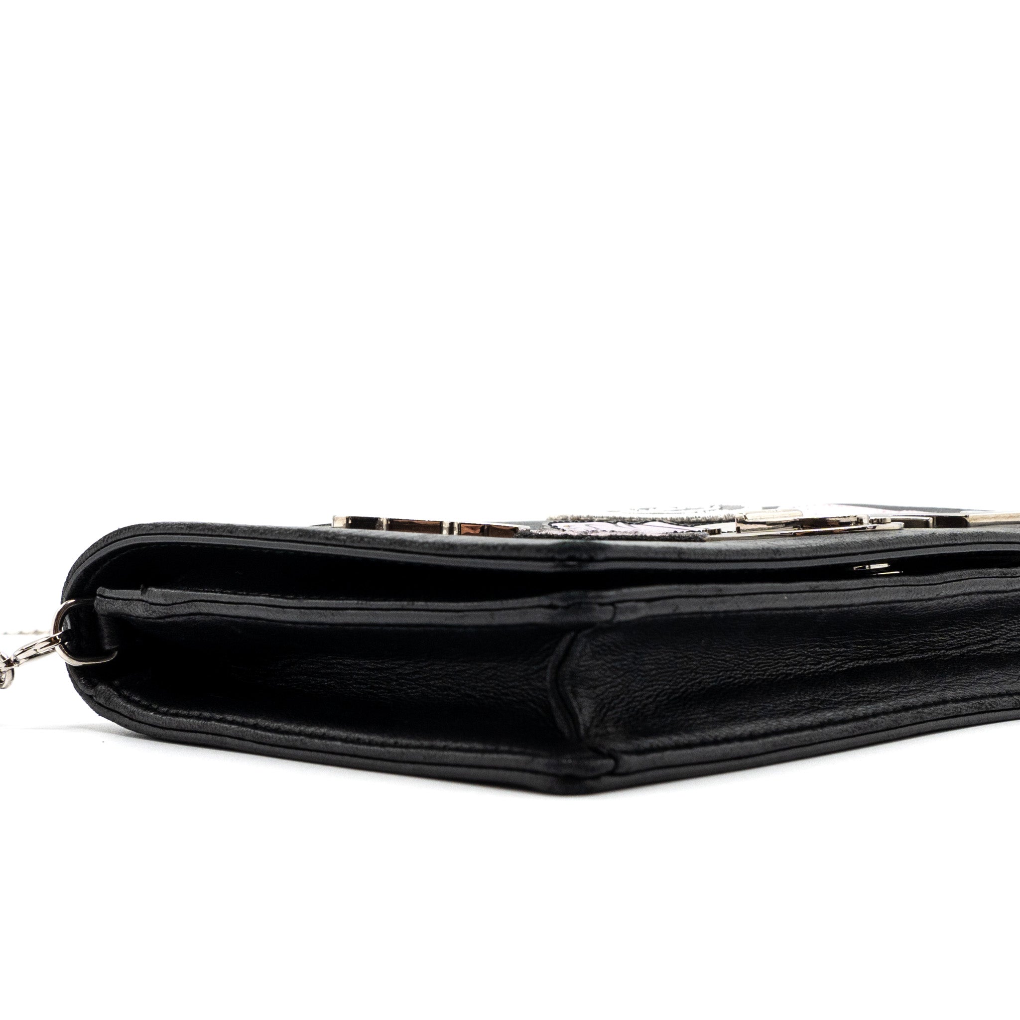 DIOR DIORAMA WALLET ON CHAIN LIMITED PRINT LAMBSKIN BLACK SHW