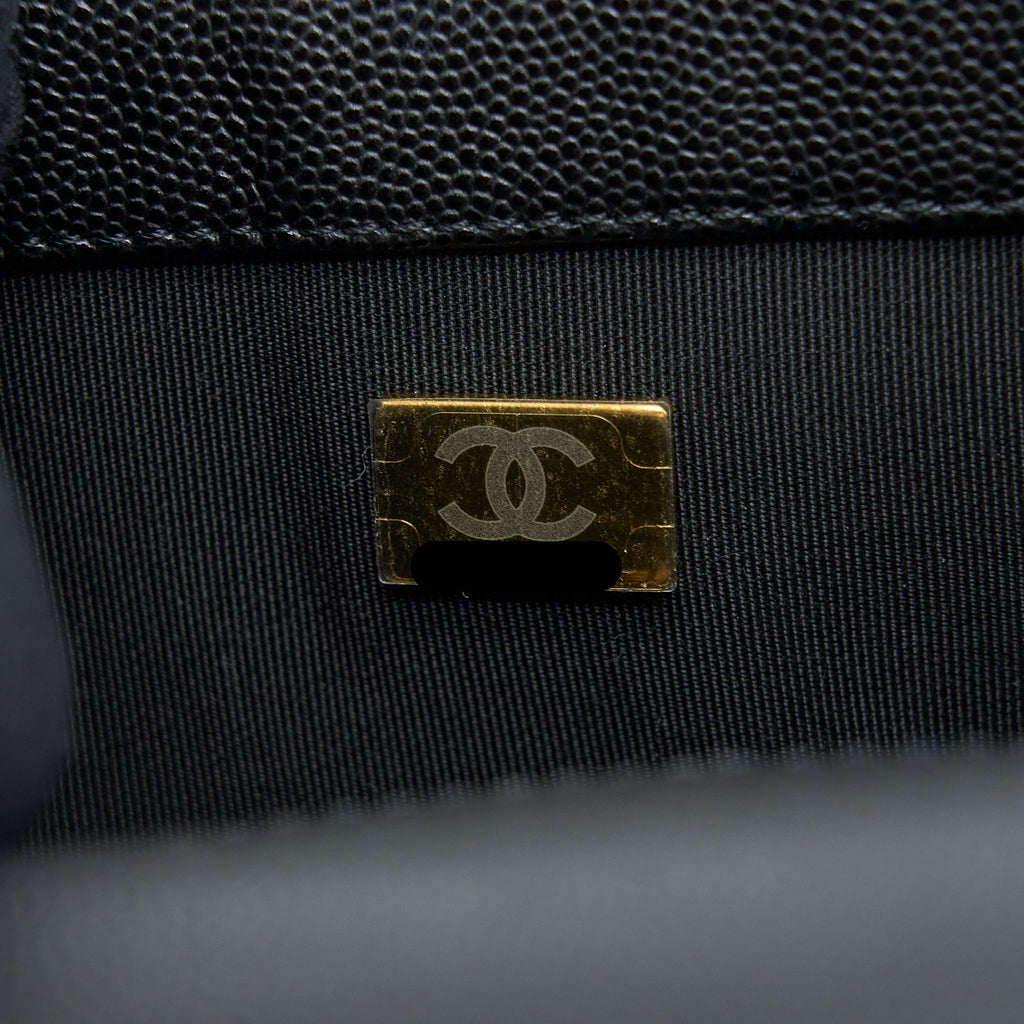 CHANEL SMALL BOY BAG CAVIAR BLACK BRUSHED GHW (MICROCHIP)
