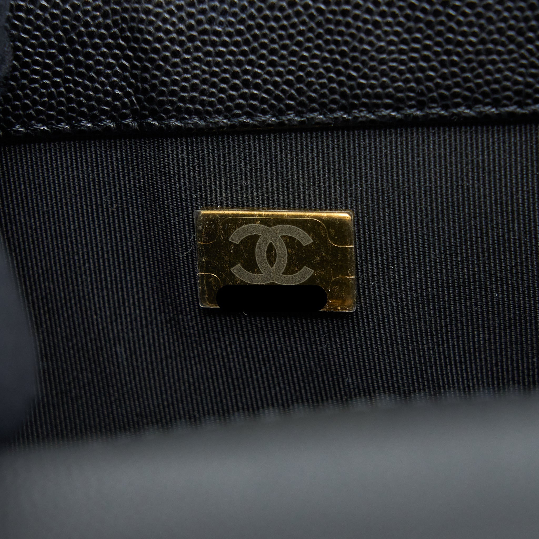 CHANEL SMALL BOY BAG CAVIAR BLACK BRUSHED GHW (MICROCHIP)