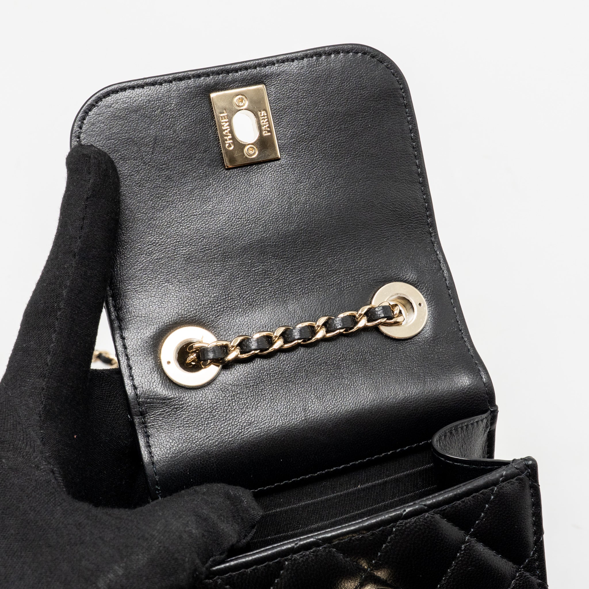 CHANEL MINI TRENDY CC CLUTCH WITH CHAIN LAMBSKIN BLACK LGHW