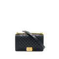 CHANEL MEDIUM BOY BAG CAVIAR BLACK BRUSHED GHW (MICROCHIP)
