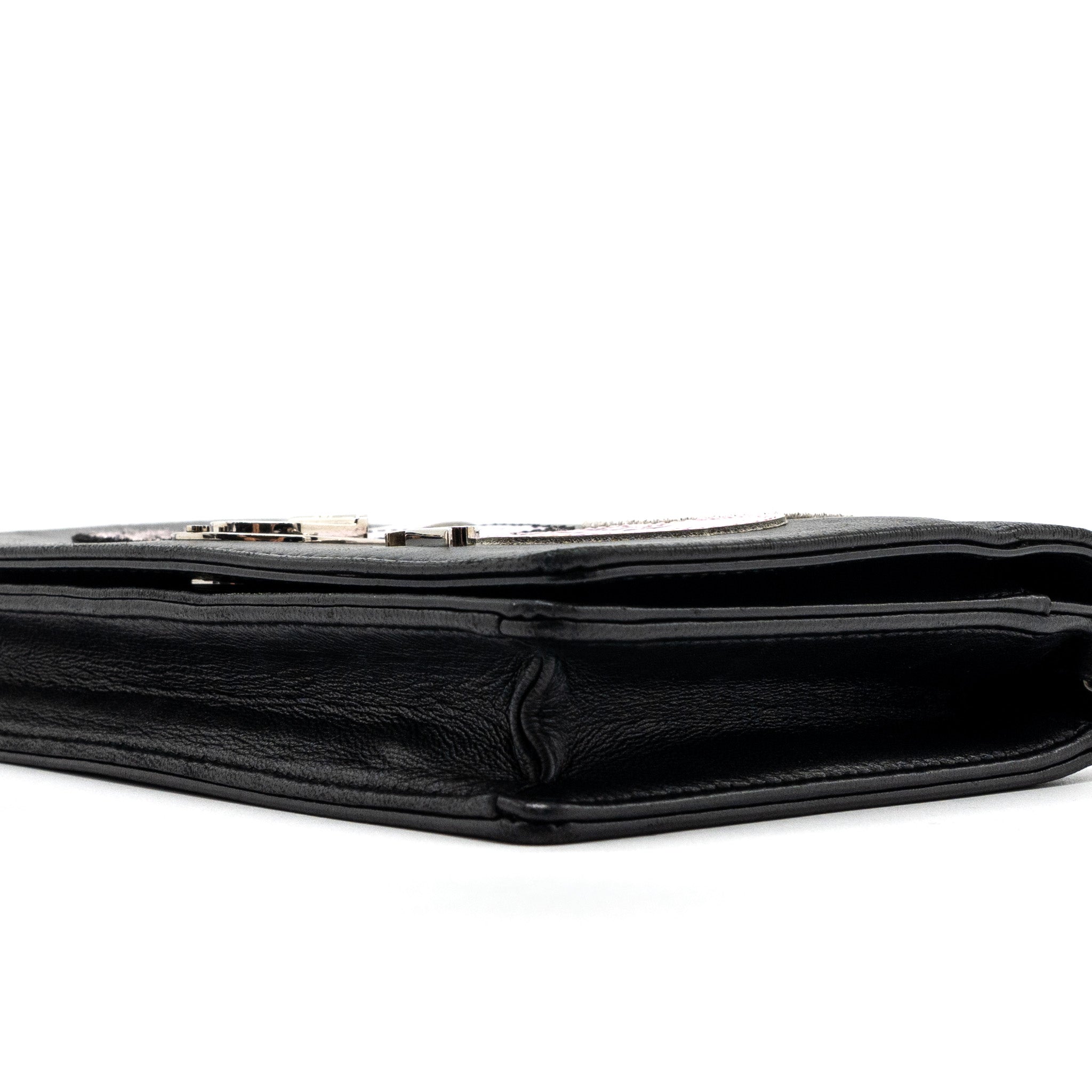 DIOR DIORAMA WALLET ON CHAIN LIMITED PRINT LAMBSKIN BLACK SHW