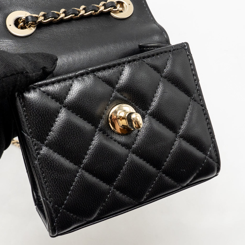 CHANEL MINI TRENDY CC CLUTCH WITH CHAIN LAMBSKIN BLACK LGHW