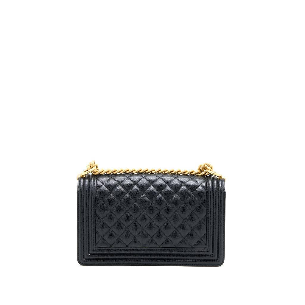 CHANEL MEDIUM BOY BAG CAVIAR BLACK BRUSHED GHW (MICROCHIP)