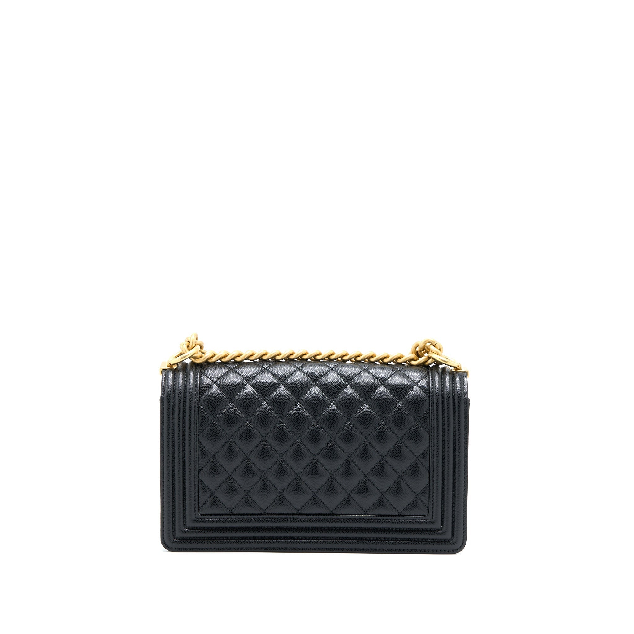 CHANEL MEDIUM BOY BAG CAVIAR BLACK BRUSHED GHW (MICROCHIP)