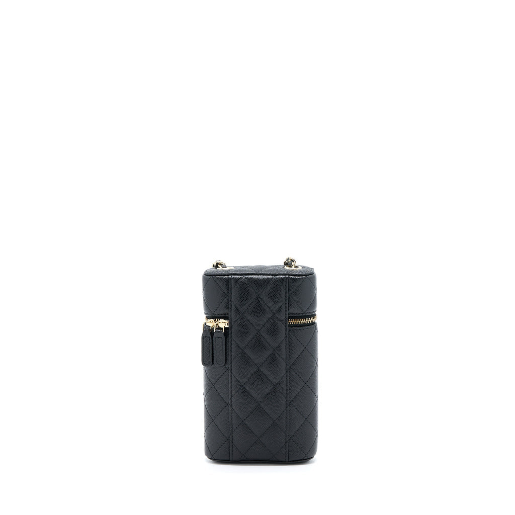CHANEL 21K VANITY PHONE HOLDER WITH CHAIN CAVIAR BLACK LGHW