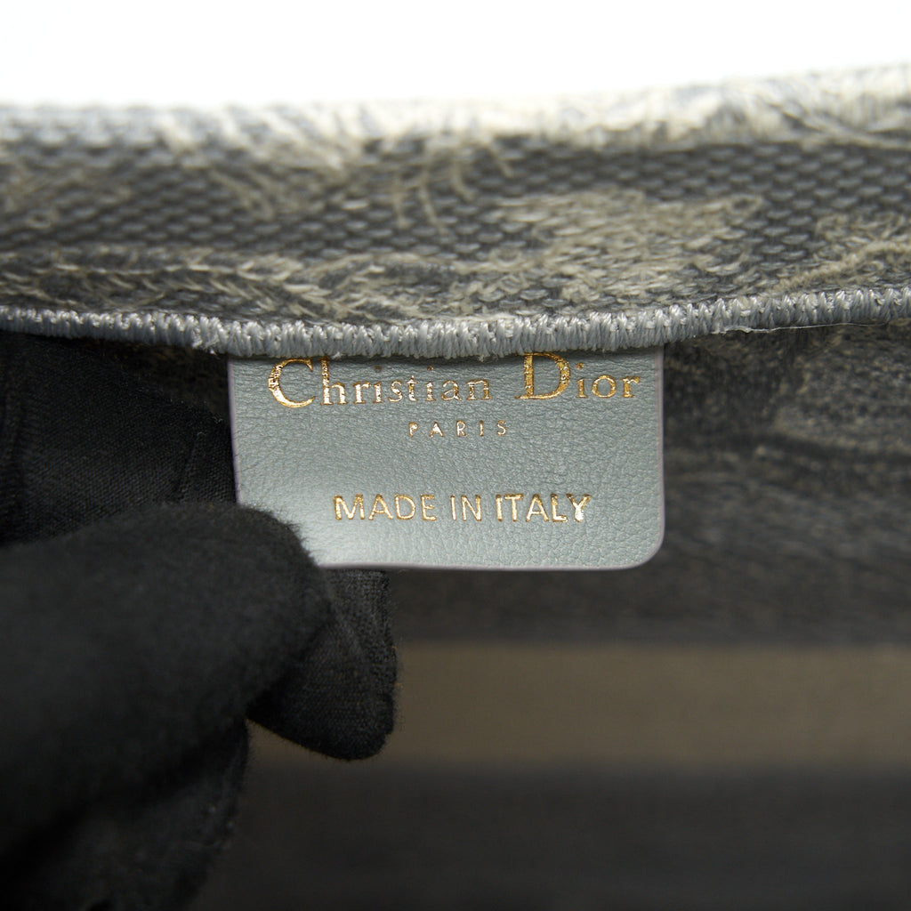 DIOR SMALL BOOK TOTE GRAY TOILE DE JOUY REVERSE EMBROIDERY WITH AN EXTRA SMALL SCARF