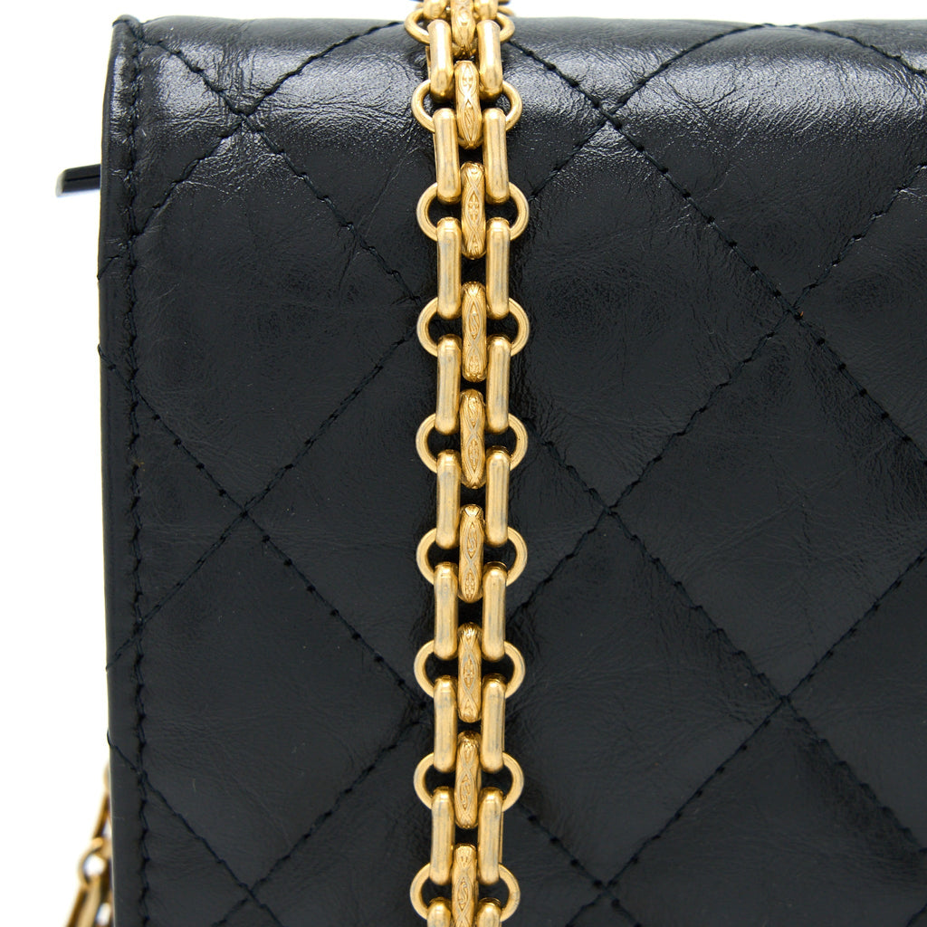 CHANEL 2.55 REISSUE WALLET ON CHAIN AGED CALFSKIN BLACK BRUSHED GHW (MICROCHIP)