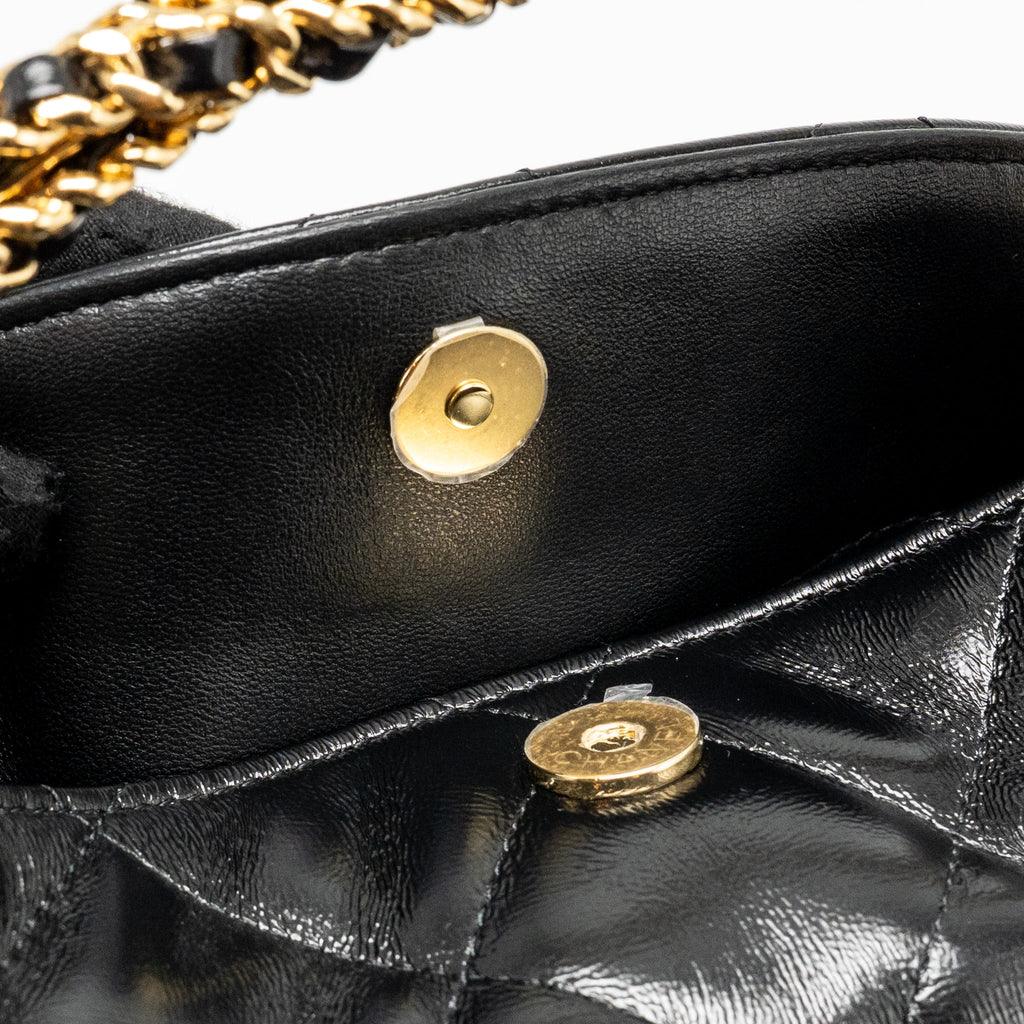 CHANEL 24B TWIST CHAIN TOP HANDLE HOBO LUNCH BOX BAG LAMBSKIN BLACK GHW (MICROCHIP)