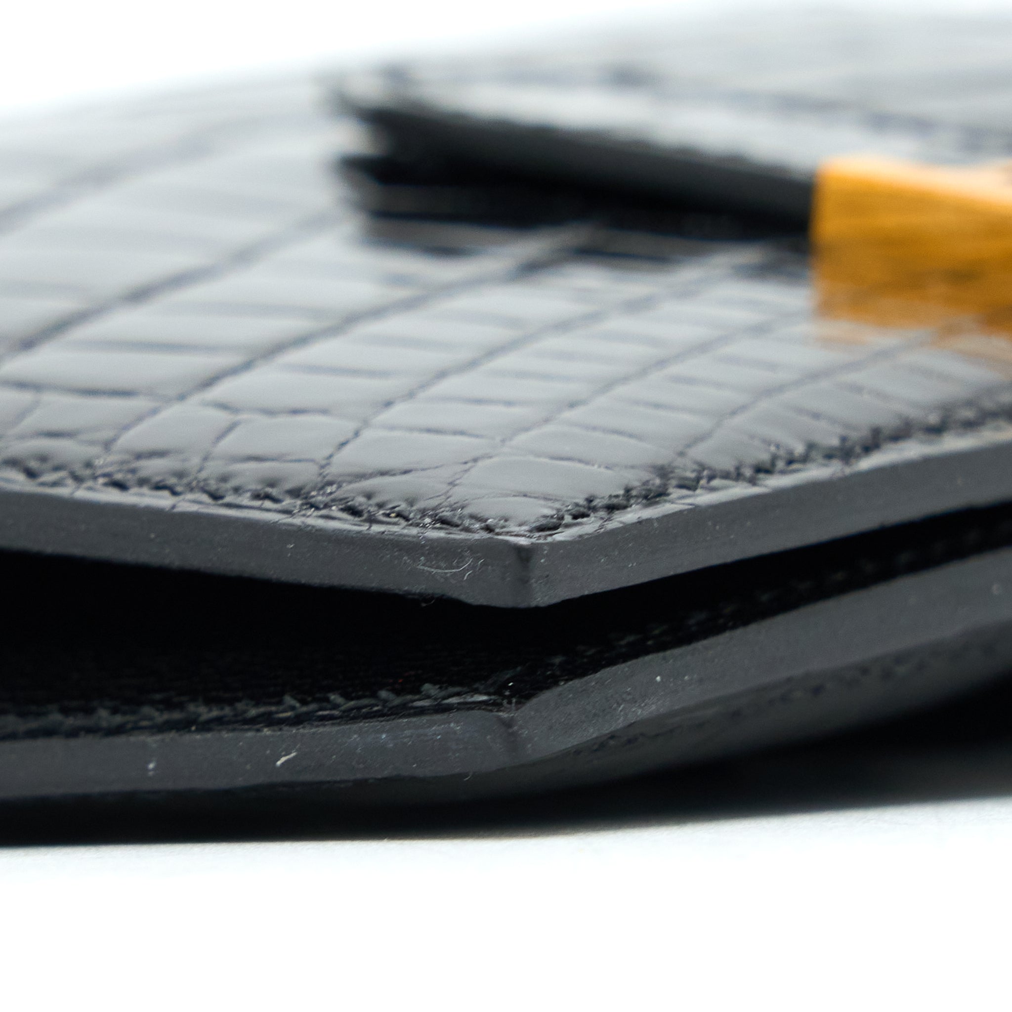 HERMES BEARN WALLET SHINY ALLIGATOR BLACK GHW