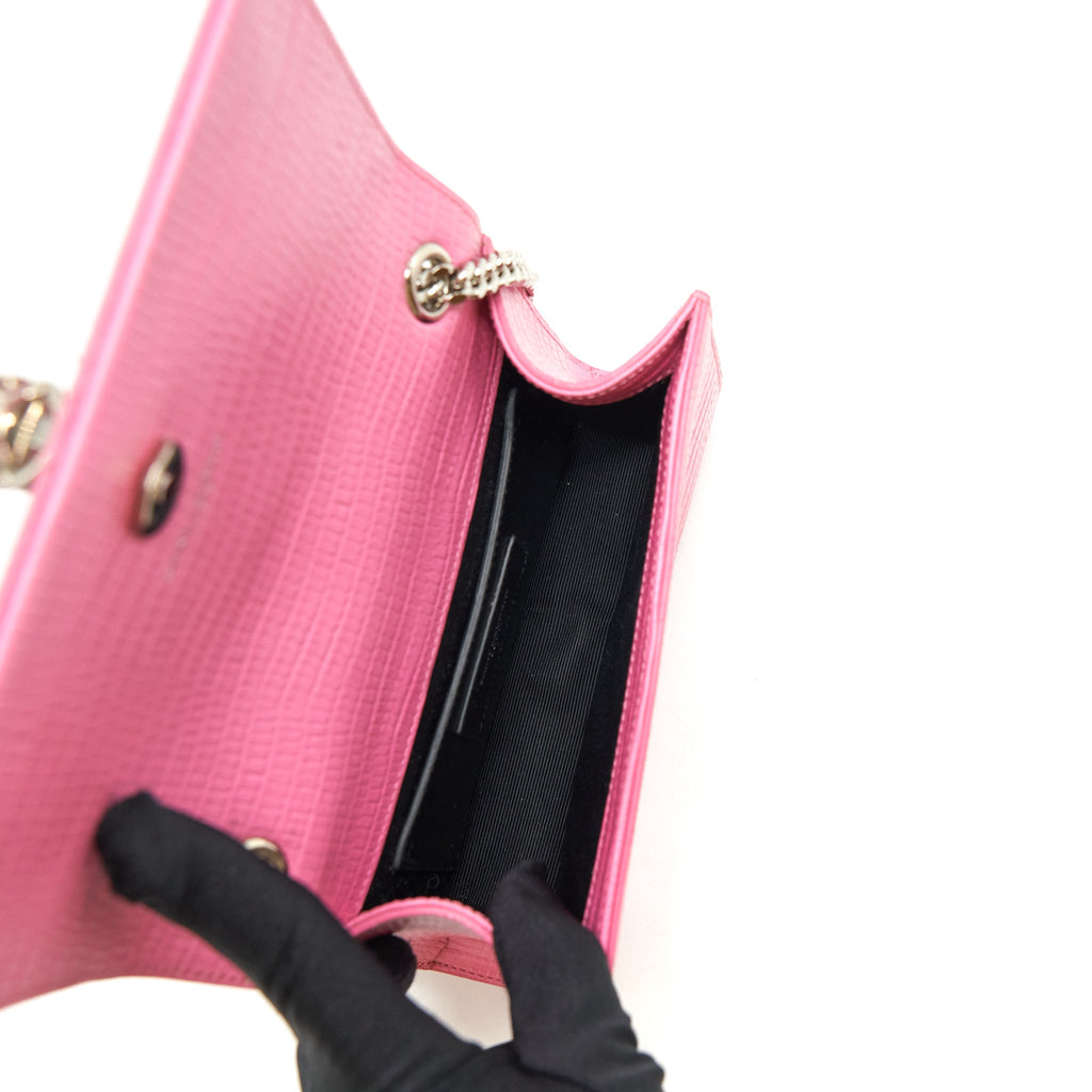SAINT LAURENT / YSL MINI KATE TASSEL EMBOSSED CALFSKIN PINK SHW