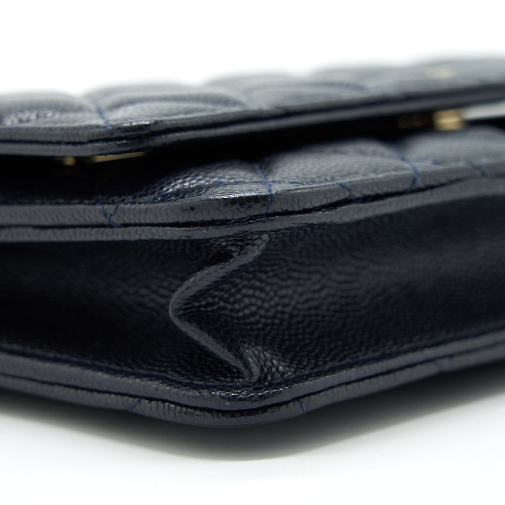 CHANEL CLASSIC WALLET ON CHAIN CAVIAR NAVY LGHW
