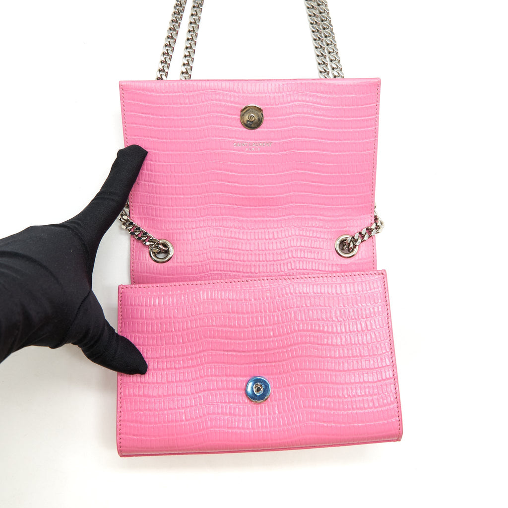 SAINT LAURENT / YSL MINI KATE TASSEL EMBOSSED CALFSKIN PINK SHW