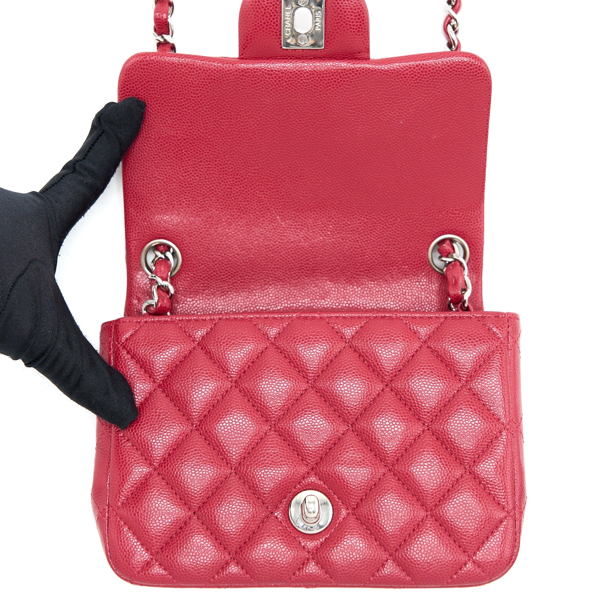 CHANEL 18B MINI SQUARE CAVIAR RED SHW
