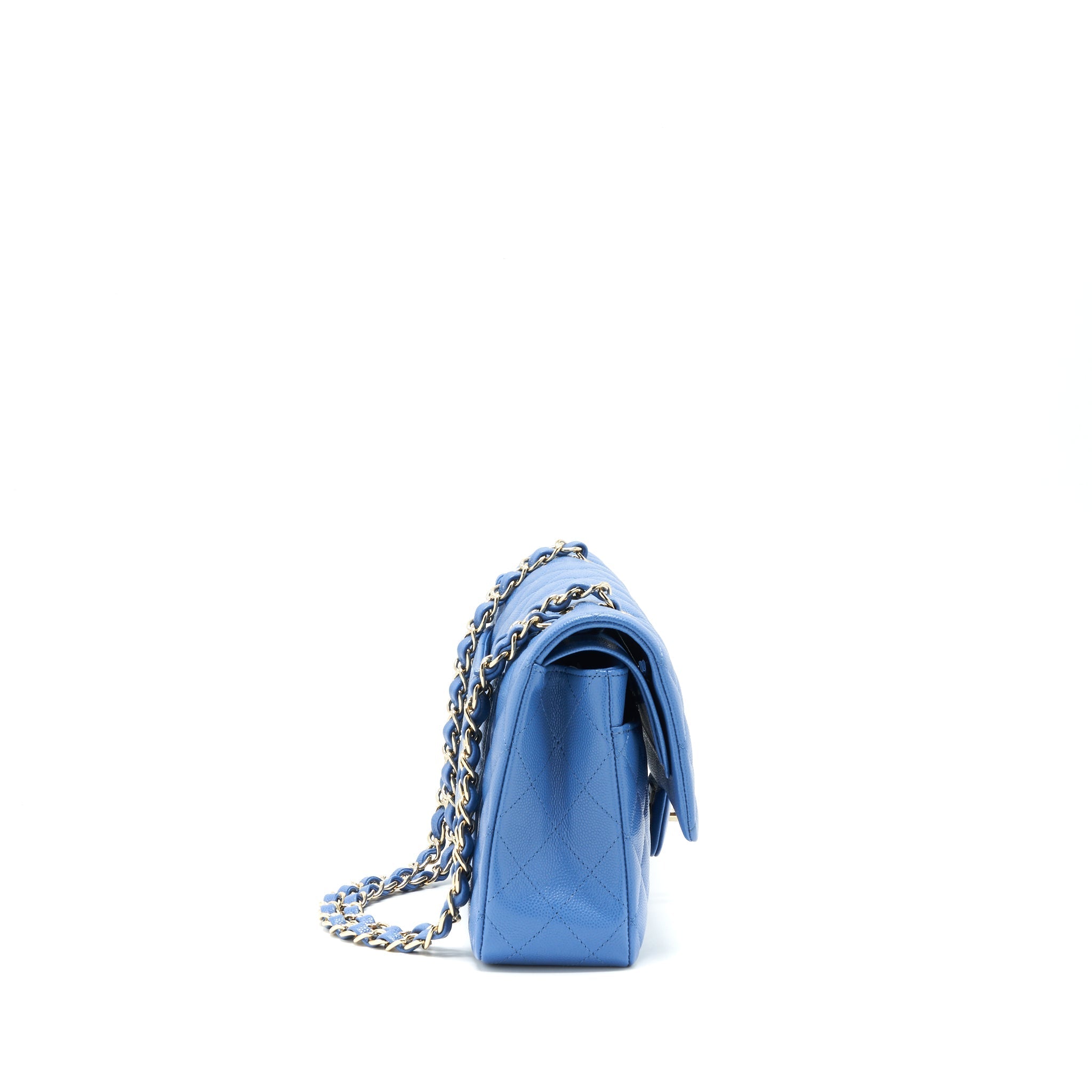 CHANEL MEDIUM CLASSIC DOUBLE FLAP 25CM BLUE CAVIAR LGHW