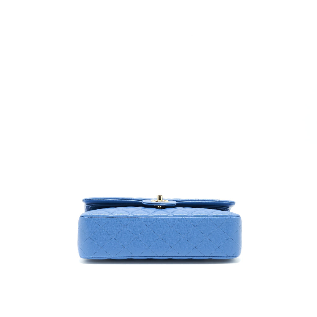 CHANEL MEDIUM CLASSIC DOUBLE FLAP 25CM BLUE CAVIAR LGHW