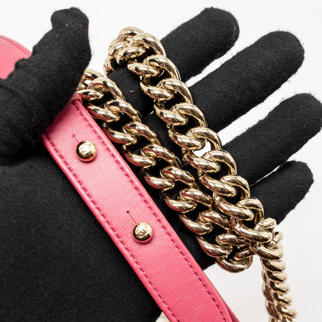CHANEL MEDIUM BOY BAG FABRIC / LEATHER PINK LGHW