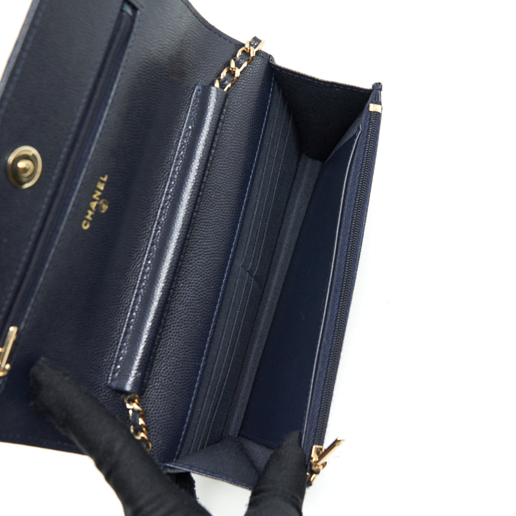 CHANEL CLASSIC WALLET ON CHAIN CAVIAR NAVY LGHW