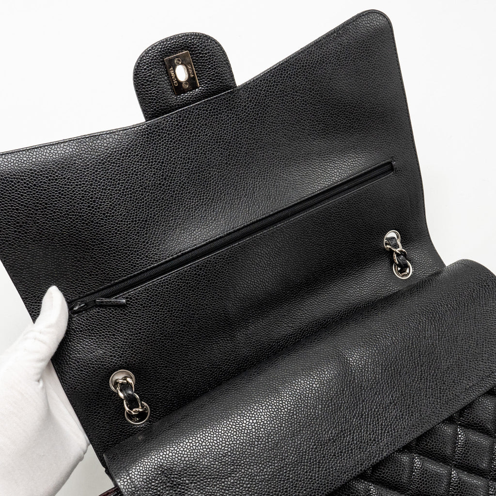 CHANEL MAXI CLASSIC DOUBLE FLAP BAG CAVIAR BLACK SHW