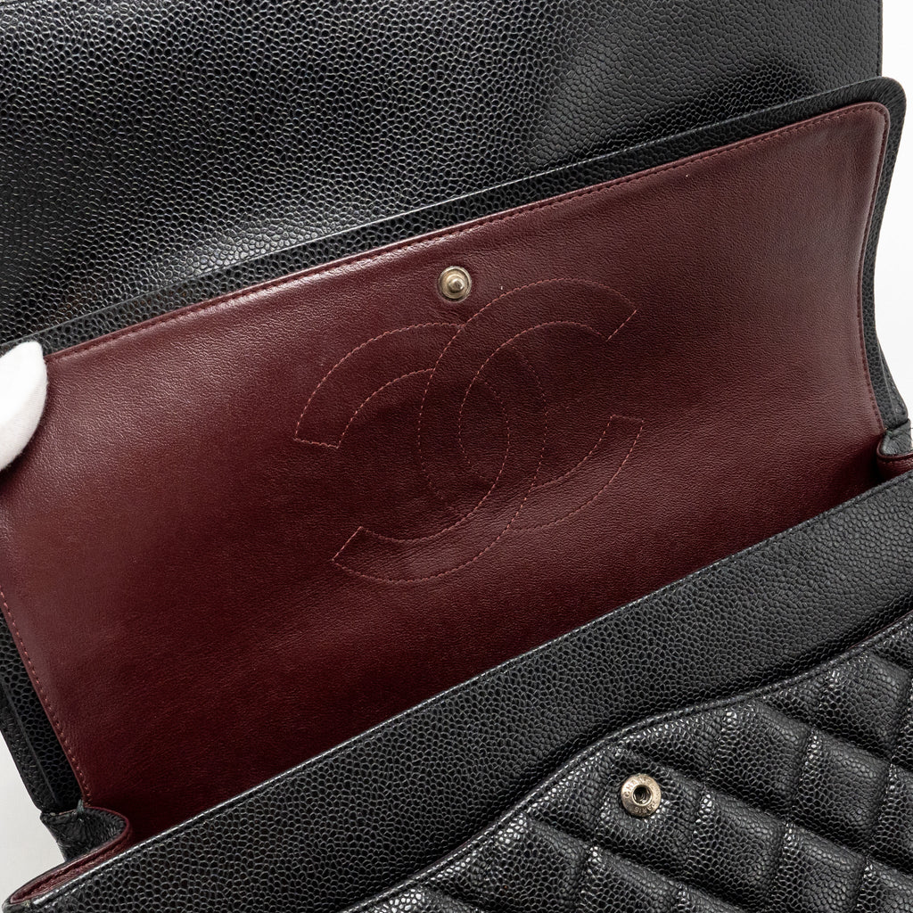 CHANEL MAXI CLASSIC DOUBLE FLAP BAG CAVIAR BLACK SHW