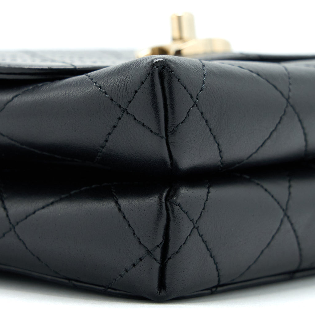 CHANEL SEASONAL TOP HANDLE FLAP BAG CALFSKIN BLACK GHW