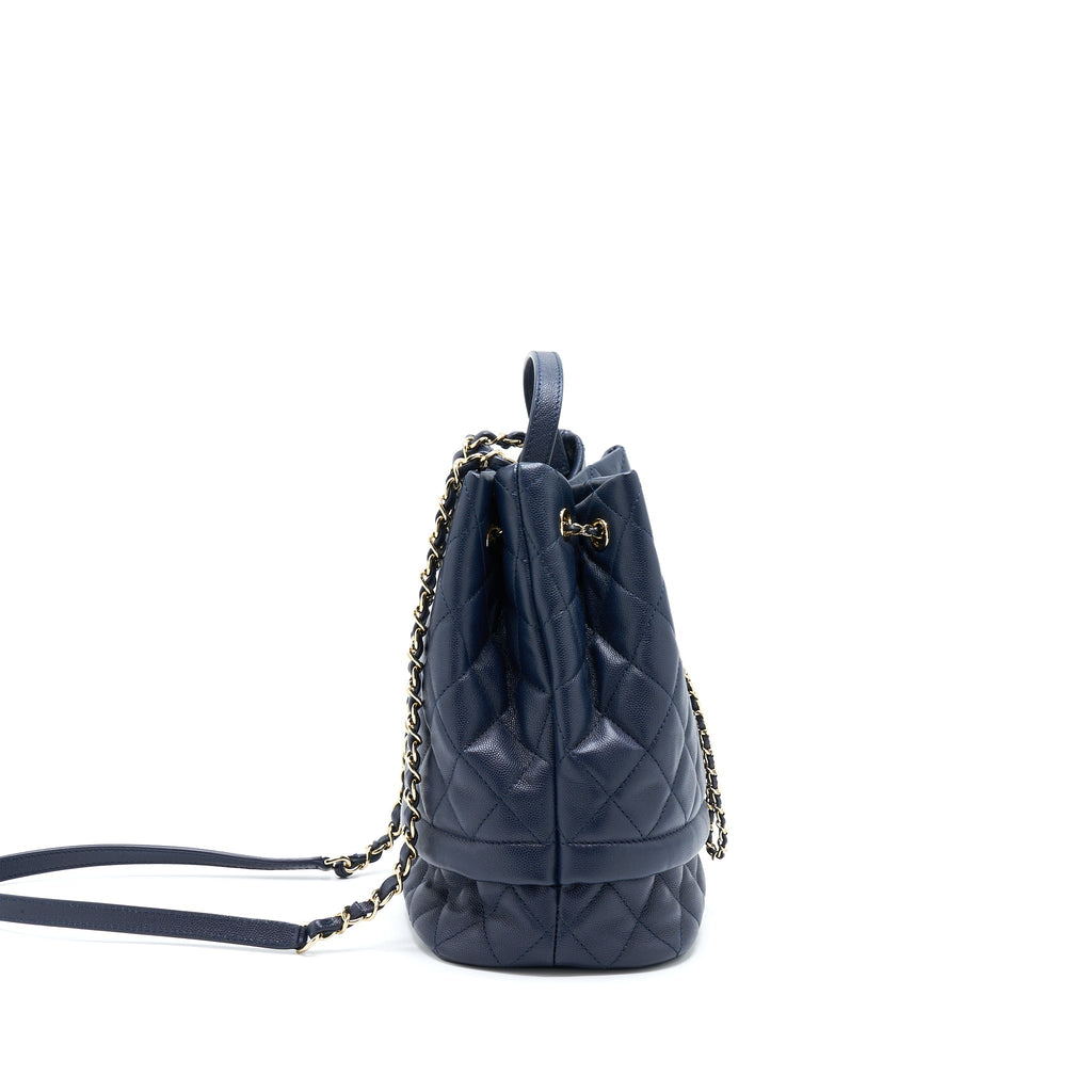 CHANEL TOP HANDLE BUCKET BAG CAVIAR NAVY BLUE LGHW