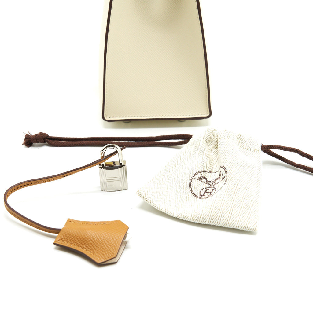 HERMES KELLY 25 EPSOM LEATHER NATA/ JAUNE POUSSIN/ SESAME SHW