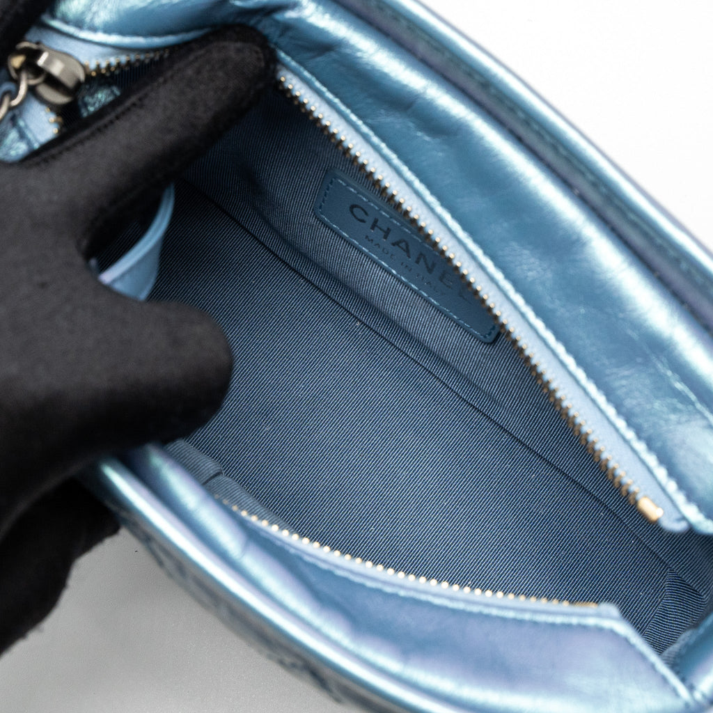 CHANEL SMALL GABRIELLE HOBO BAG AGED CALFSKIN IRIDESCENT BLUE MULTICOLOUR HARDWARE