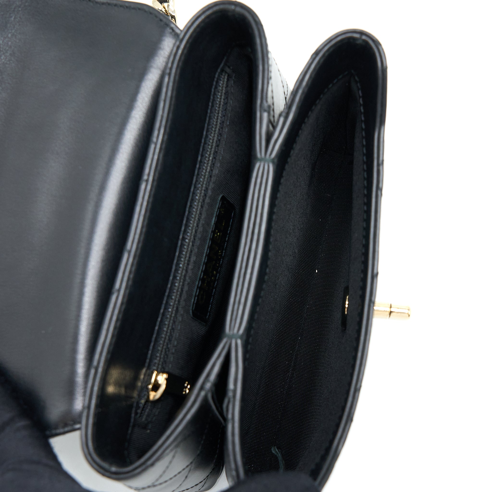 CHANEL SEASONAL TOP HANDLE FLAP BAG CALFSKIN BLACK GHW
