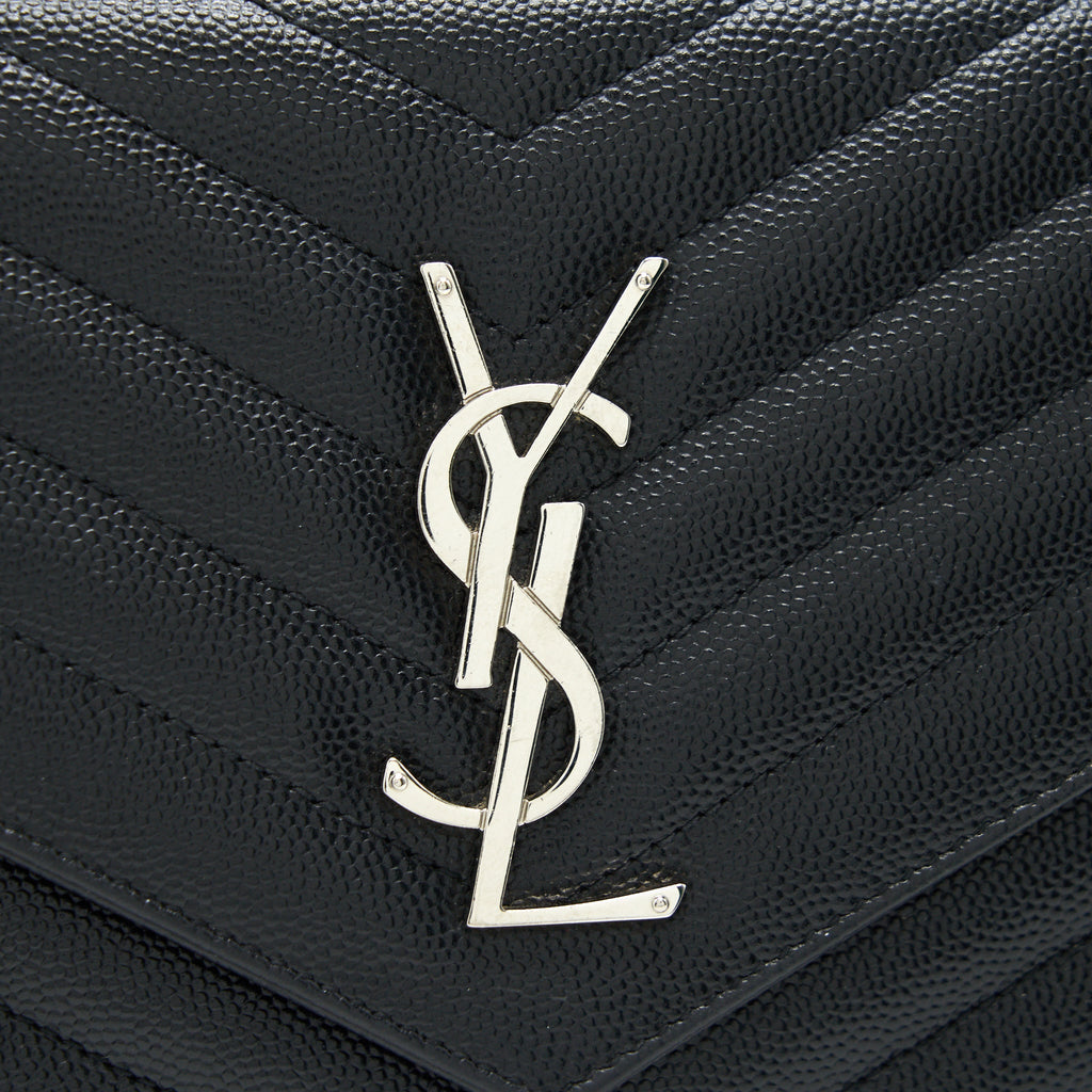 SAINT LAURENT ENVELOPE CHAIN WALLET BLACK WITH SHW
