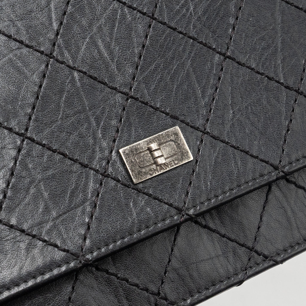 CHANEL 2.55 REISSUE WALLET ON CHAIN CALFSKIN BLACK RUTHENIUM HARDWARE