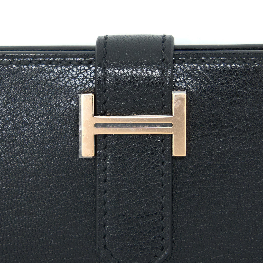 HERMES BEARN CARD HOLDER CHEVRE CHAMKILA BLACK RGHW