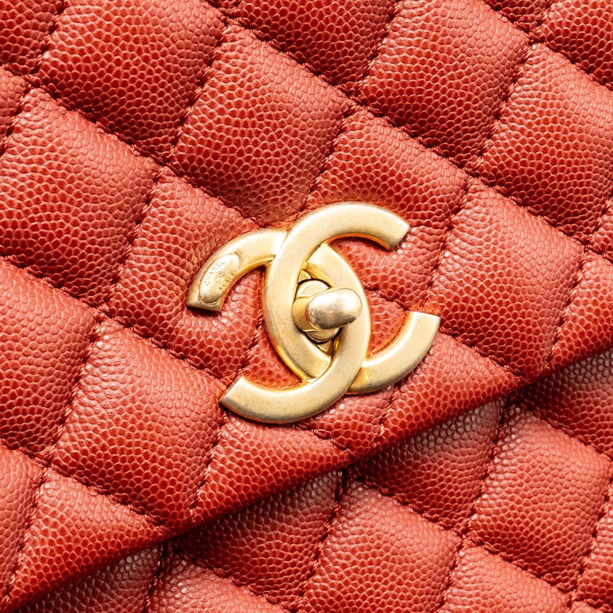 CHANEL LARGE COCO HANDLE WITH LIZARD HANDLE CAVIAR RED GHW