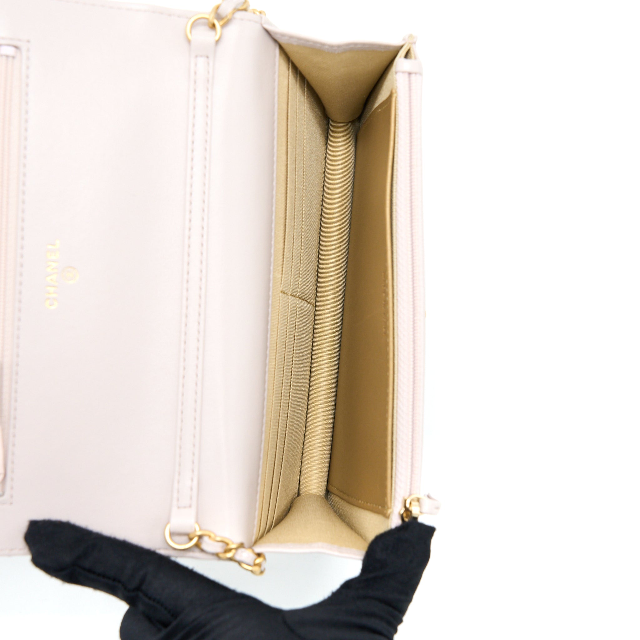 CHANEL PEARL CRUSH WALLET ON CHAIN LAMBSKIN LIALIC/LIGHT PURPLE BRUSHED GHW (MICROCHIP)