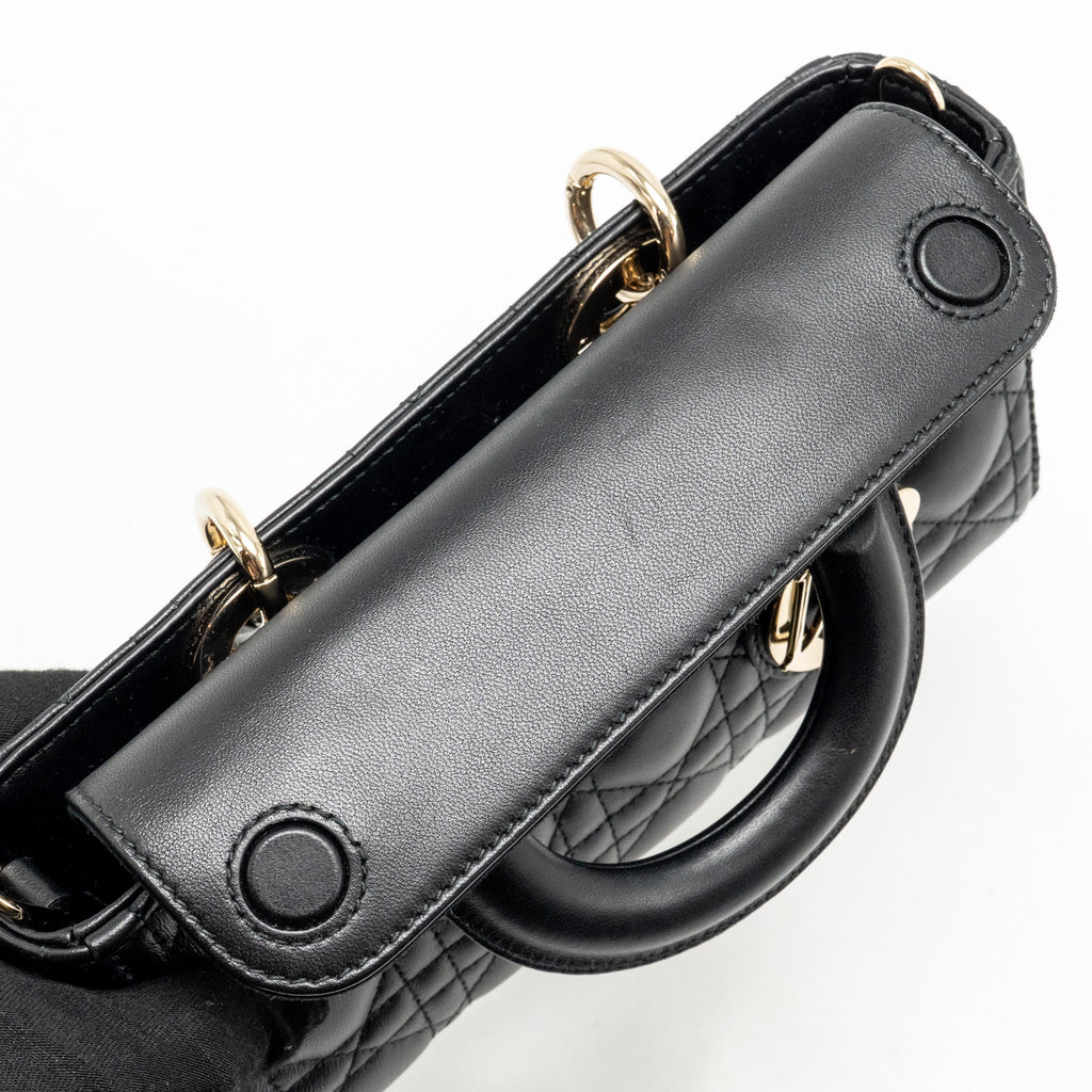 DIOR SMALL LADY D-JOY BAG CANNAGE LAMBSKIN BLACK LGHW