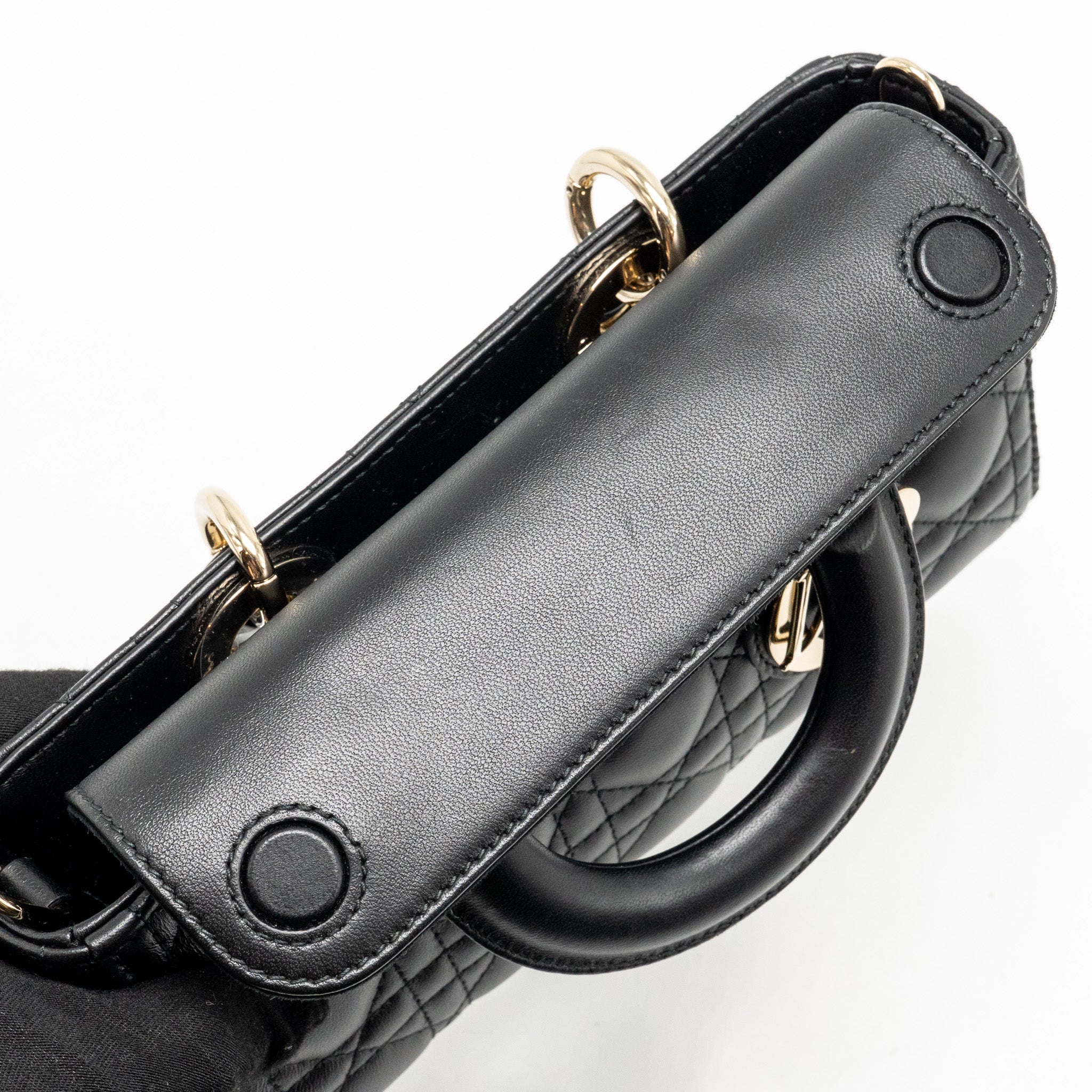 DIOR SMALL LADY D-JOY BAG CANNAGE LAMBSKIN BLACK LGHW