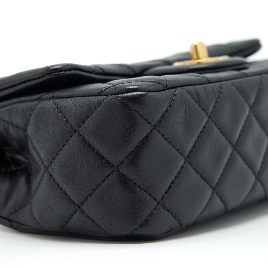 CHANEL PEARL CRUSH MINI RECTANGULAR FLAP BAG LAMBSKIN BLACK GHW (MICROCHIP)