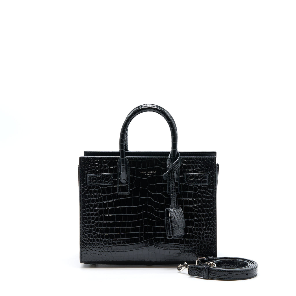 SAINT LAURENT/YSL SAC DE JOUR NANO CROC EMBOSSED BLACK SHW