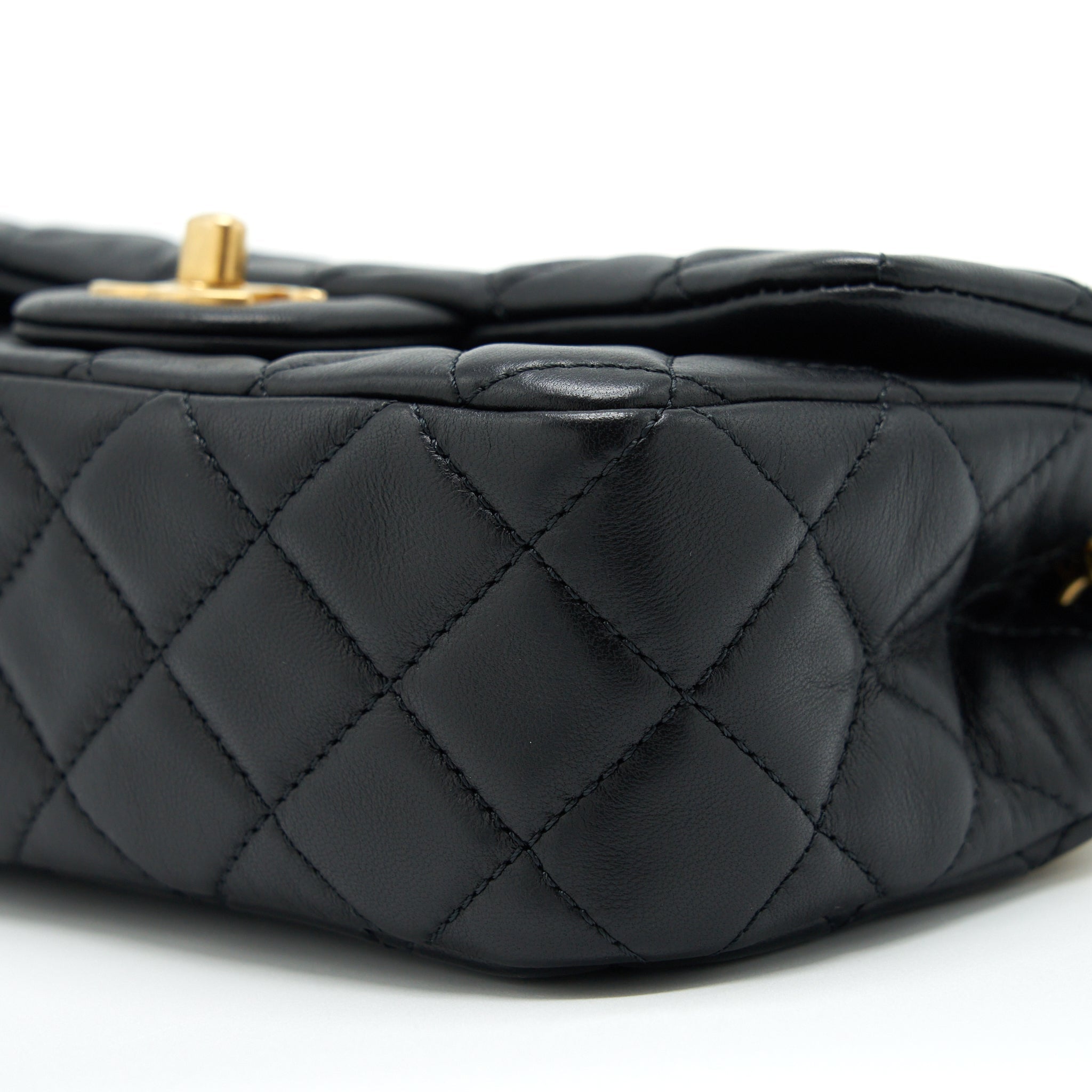 CHANEL PEARL CRUSH MINI RECTANGULAR FLAP BAG LAMBSKIN BLACK GHW (MICROCHIP)