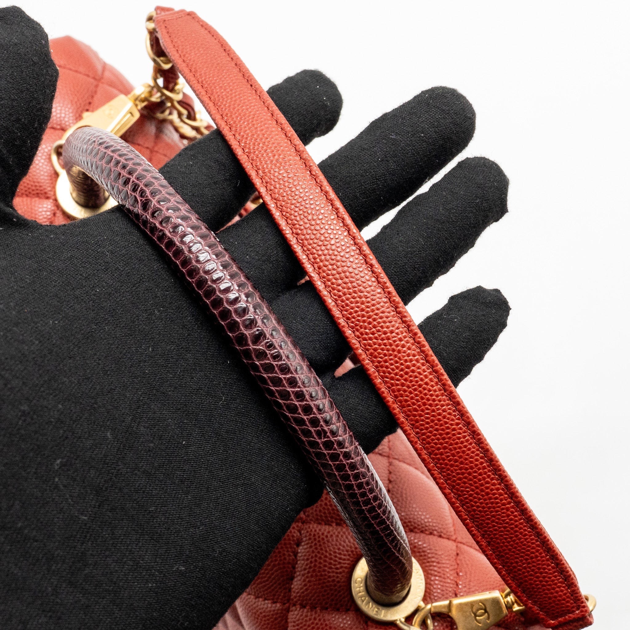 CHANEL LARGE COCO HANDLE WITH LIZARD HANDLE CAVIAR RED GHW