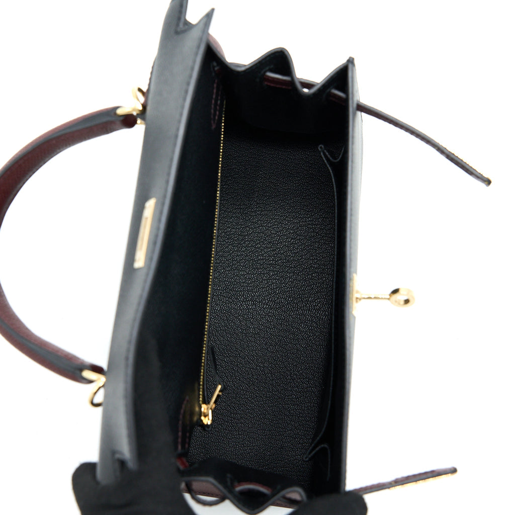 HERMES KELLY 25 SPECIAL ORDER EPSOM BLACK/ ROUGE H GHW