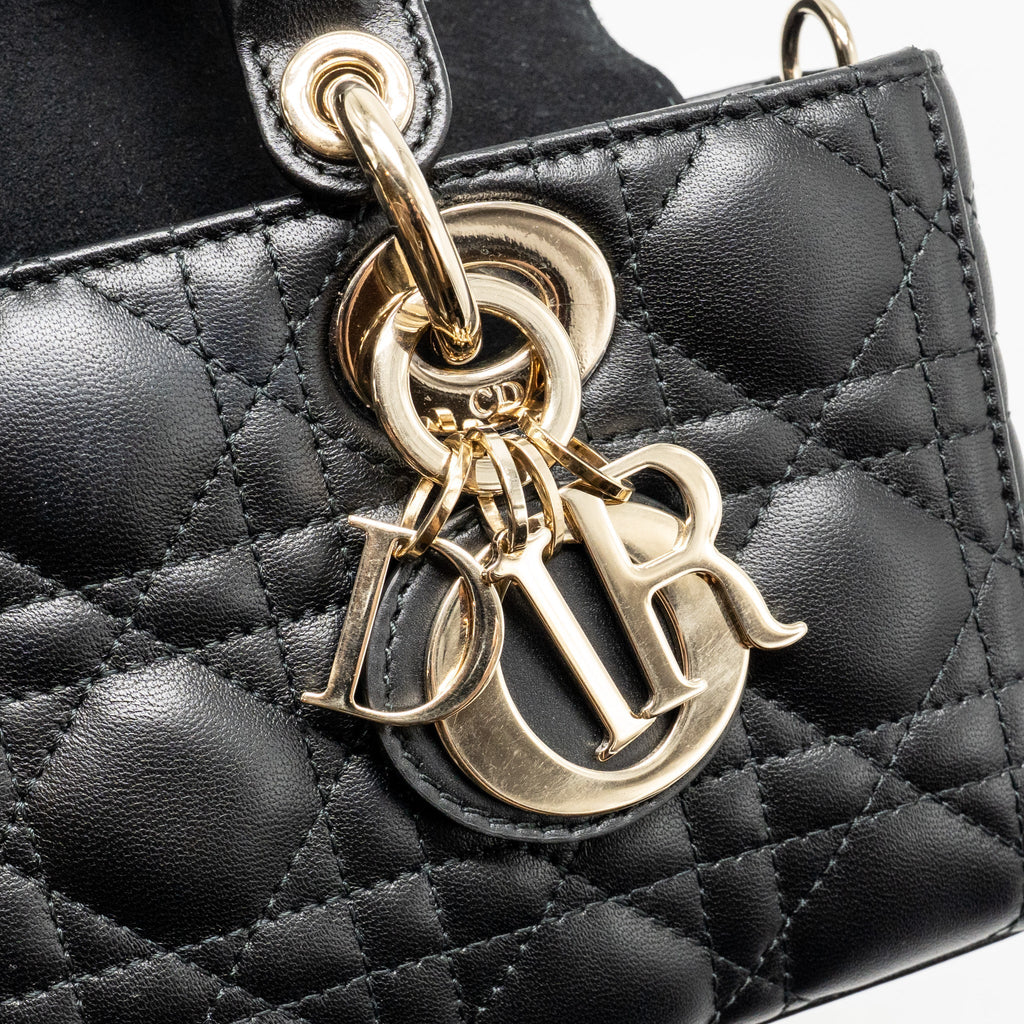 DIOR SMALL LADY D-JOY BAG CANNAGE LAMBSKIN BLACK LGHW
