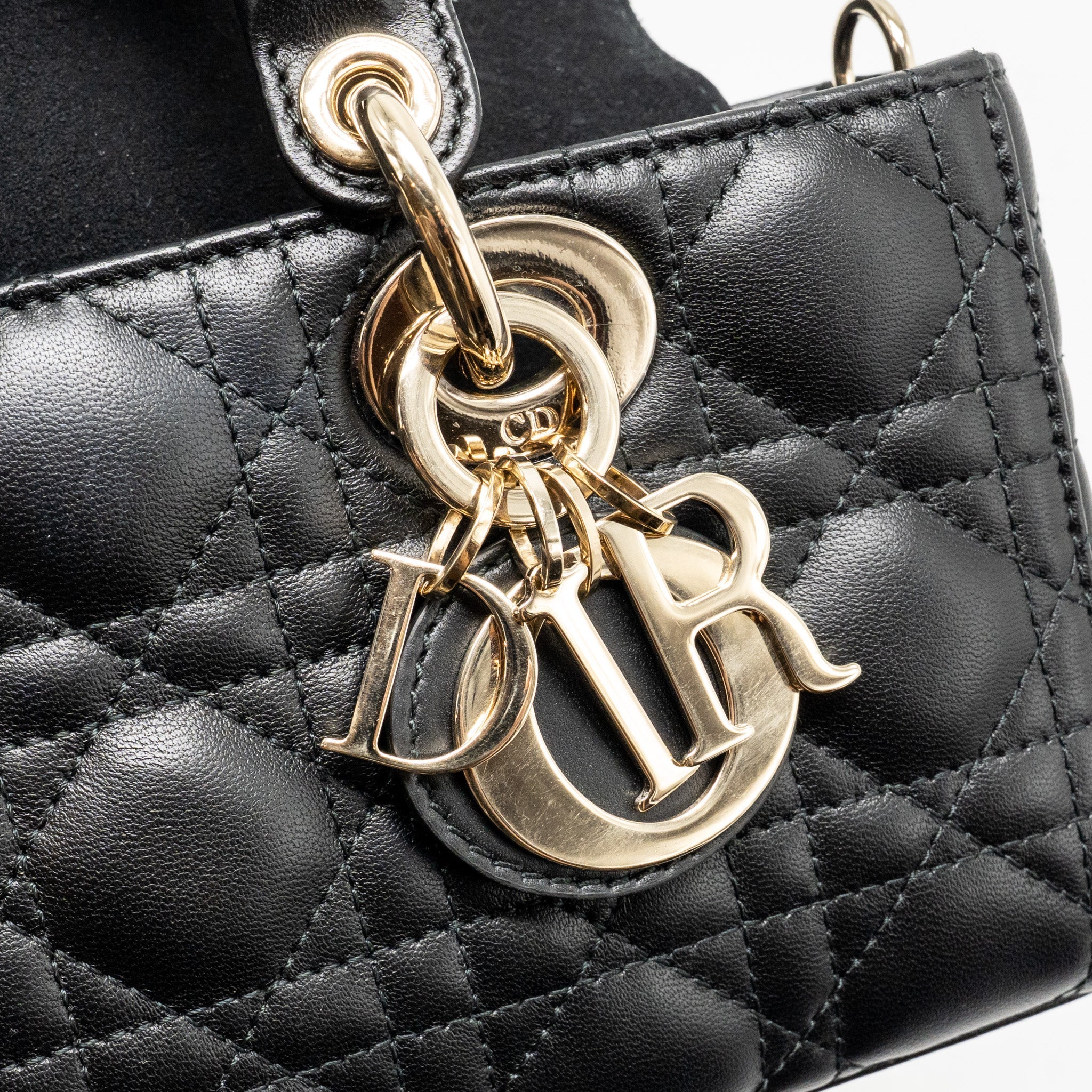 DIOR SMALL LADY D-JOY BAG CANNAGE LAMBSKIN BLACK LGHW